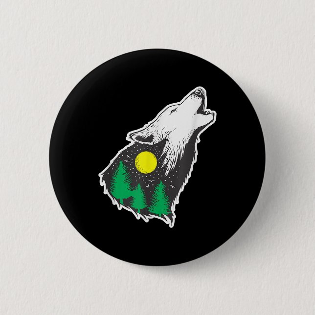 Heulender-Wolf-Mond-Wald-Umweltschutz  Button (Vorderseite)