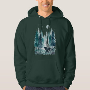 Heulender Wolf Mondbegloster Wald Hoodie