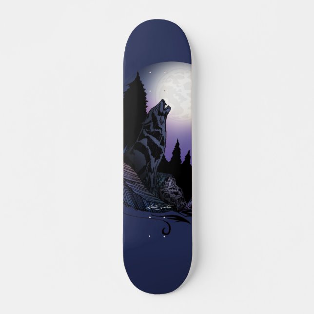Heulender Wolf Mondlicht-Bergkunst Skateboard (Vorne)