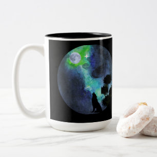 Heulender Wolf Mondlicht–Mystischer Wald Nacht Was Zweifarbige Tasse