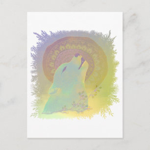 Heulender Wolf und Mandala-Pflanzen-Zweig-Rahmen Postkarte