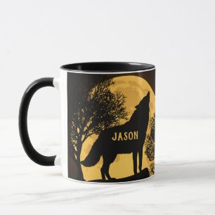 Heulender Wolf und Mond Tasse