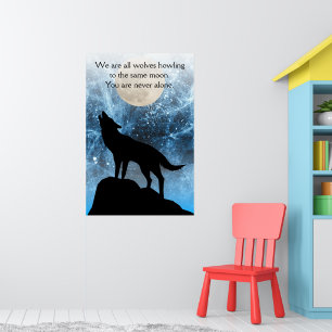 Heulender Wolf Vollmond blau schwarz Benutzerdefin Poster