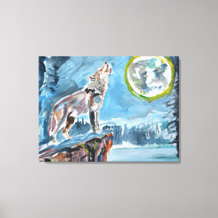 Heulender Wolf Vollmond Leinwanddruck