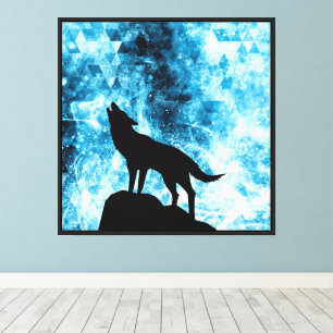 Heulender Wolf Winter schneebedeckter blauer Rauch Leinwanddruck