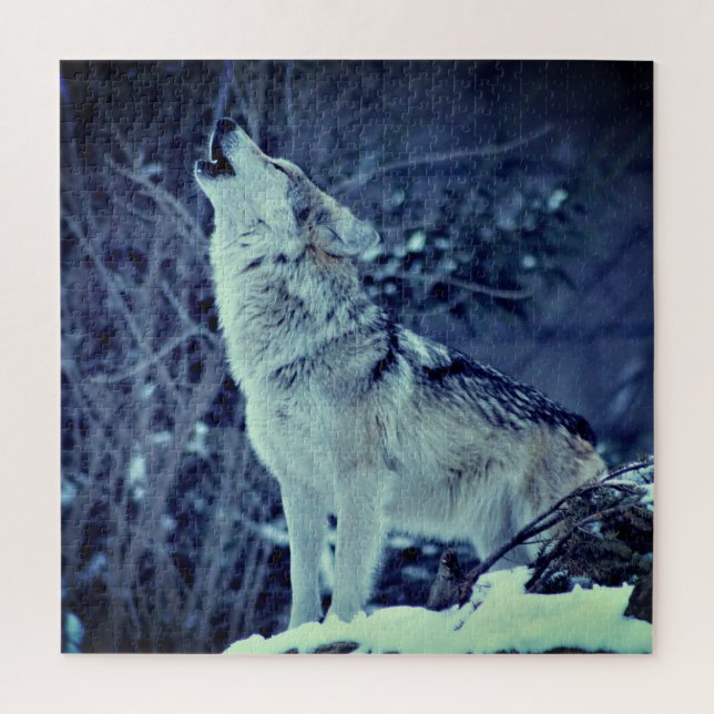 Heulender Wolf Winterwald (Vertikal)
