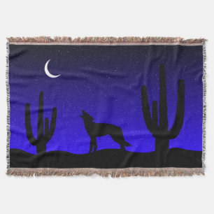 Heulender Wolf Wüsten-Nacht-Silhouette Decke