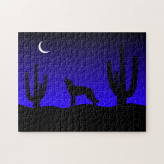 Heulender Wolf Wüstennacht Silhouette