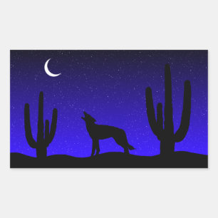 Heulender Wolf Wüstennacht Silhouette Rechteckiger Aufkleber