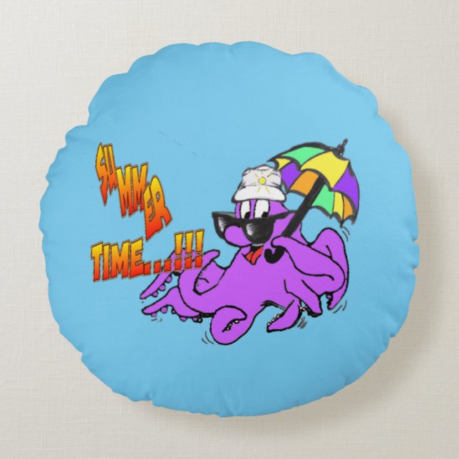 Heure d'été poulpe caricature enfants Coussin rond (Devant)