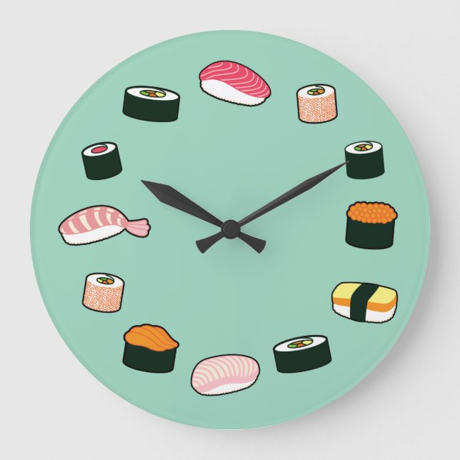 Heure du sushi ! Horloge murale funky (Menthe) (Recto)
