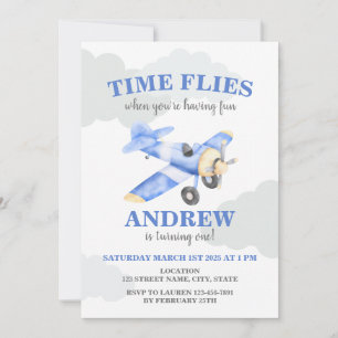 Heure Vol Avion Premier Invitation d'anniversaire