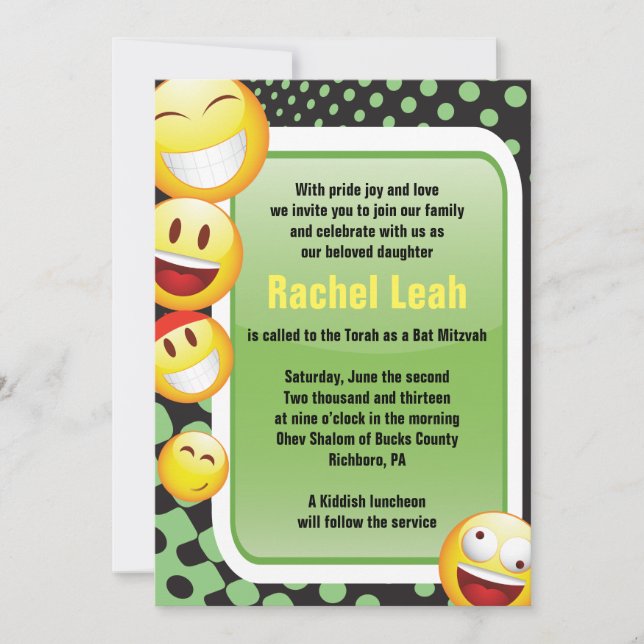 HEUREUSE Invitation Bat mitzvah du barreau EMOJI (Devant)