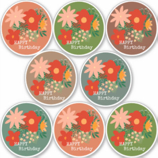 HEUREUX Anniversaire stickers bouquet de fleurs 6 