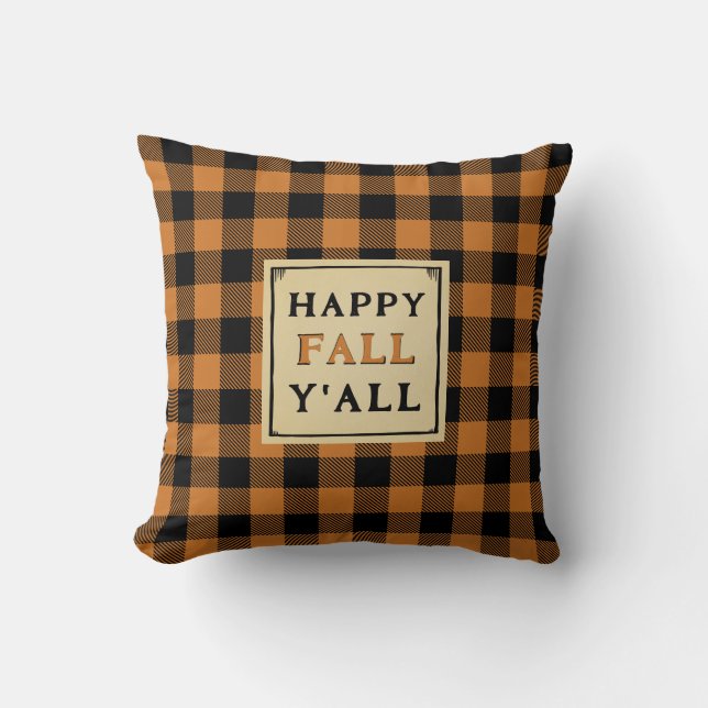 heureux automne y'all orange plaid lancer oreiller (Recto)
