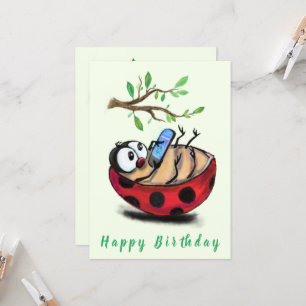 Heureux Ladybug avec téléphone drôle carte d'anniv