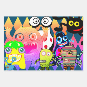 HEUREUX MONSTERS Enveloppant Papier Plat Set de 3