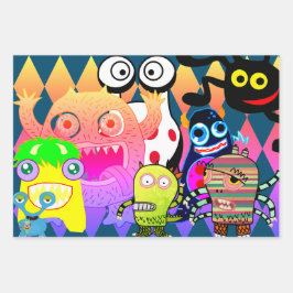 HEUREUX MONSTERS Envelopper Papier Feuille plate E
