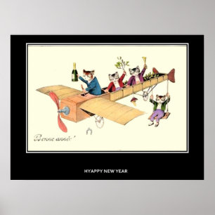 HEUREUX Poster vintage DU NOUVEL AN