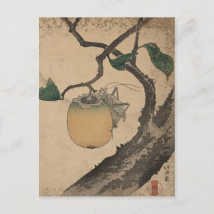Heuschrecke, die Kaki isst - Katsushika Hokusai Postkarte