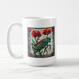 Heuschrecke Grille Buntglas Mohnblume Auge Kaffeetasse