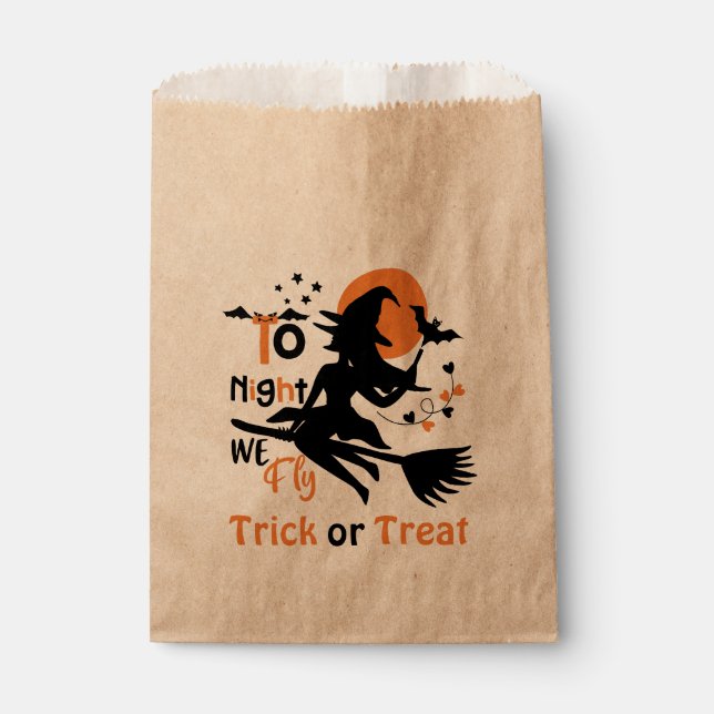Heute Abend fliegen wir Halloween-Hexe auf einem B Geschenktütchen (Vorderseite)