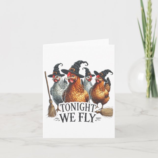 Heute Abend fliegen wir lustig Hexenhähnchen Hallo Karte (Vorderseite)