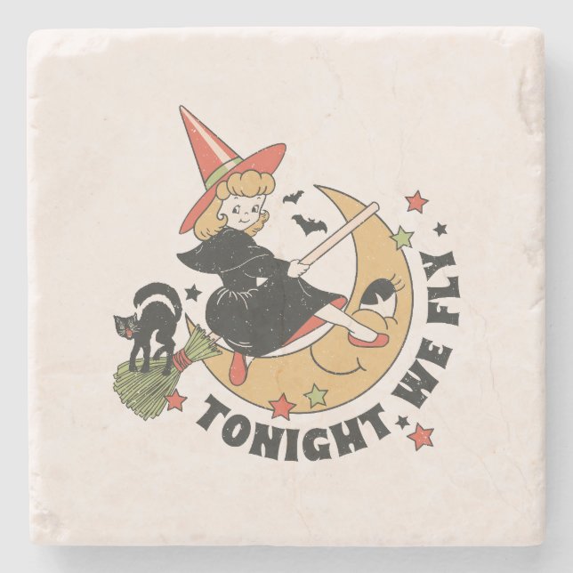 Heute Abend fliegen wir Niedlich Hexe Steinuntersetzer (Vorderseite)