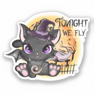 Heute Abend fliegen wir - Schwarze Hexenkatze Aufkleber