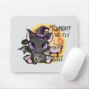 Heute Abend fliegen wir - Schwarze Hexenkatze Mousepad
