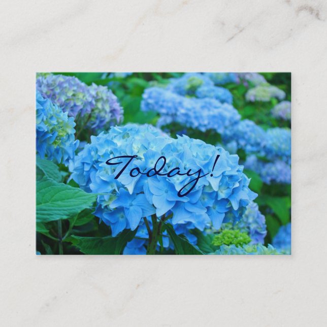 Heute! Liebe! Blaue Hydrangea-Blumen Visitenkarte (Vorderseite)