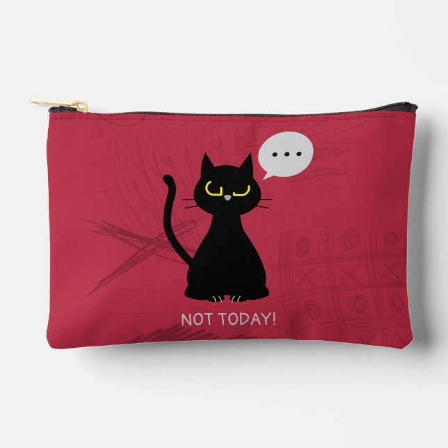 HEUTE NICHT! Funny Black Cat Grumpy Pouch Zubehörtasche (Vorderseite)