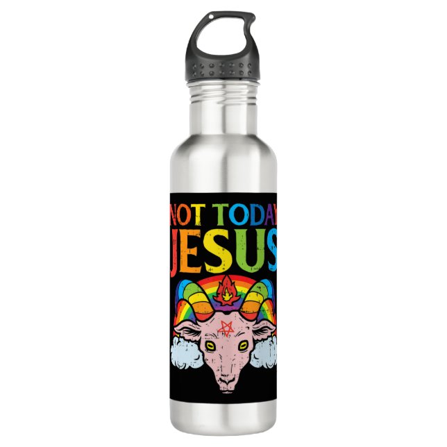 Heute nicht Jesus Satan Ziege Satanic Rainbow Sata Edelstahlflasche (Vorderseite)
