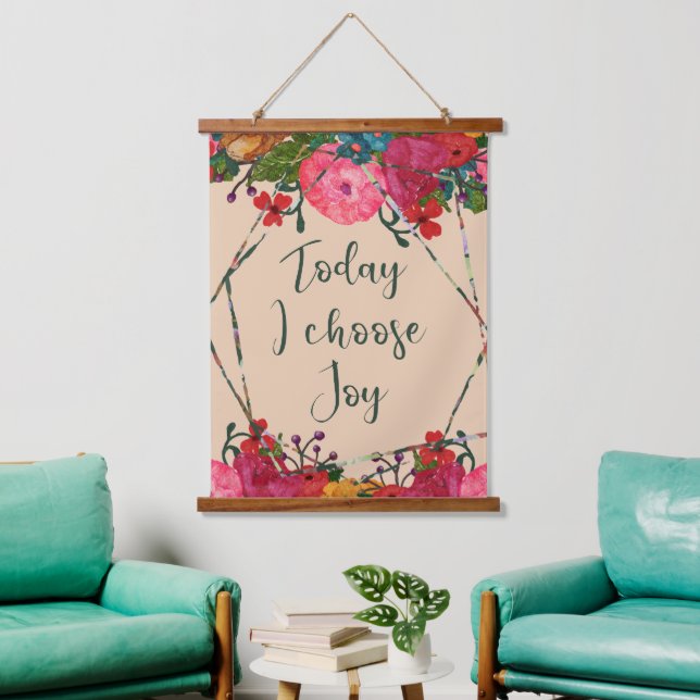 Heute wähle ich Joy Watercolor-Blume Wandteppich Mit Holzrahmen (Wohnzimmer)