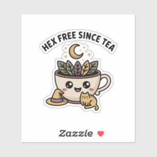 Hex Free As Tea - gemütlicher Hexentee & Katze Aufkleber