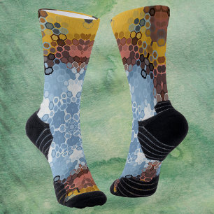 Hex Mandala Blau Gelb und Rosa Socken