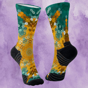 Hex Mandala Blau und Gelb Socken