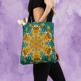 Hex Mandala Blau und Gelb Tasche