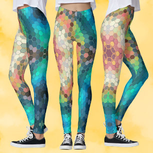 Hex Mandala Blue Green und Pink Leggings