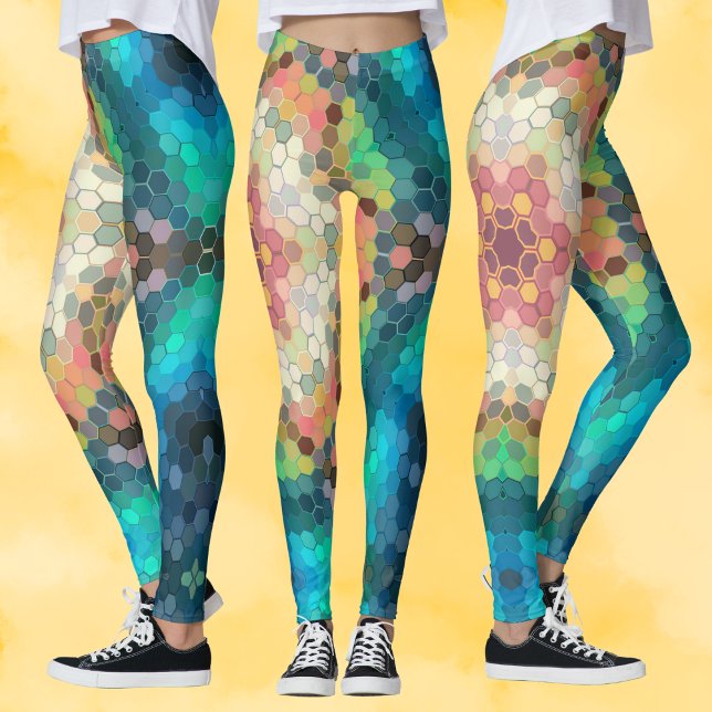 Hex Mandala Blue Green und Pink Leggings (Von Creator hochgeladen)