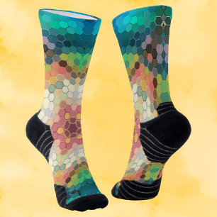 Hex Mandala Blue Green und Pink Socken