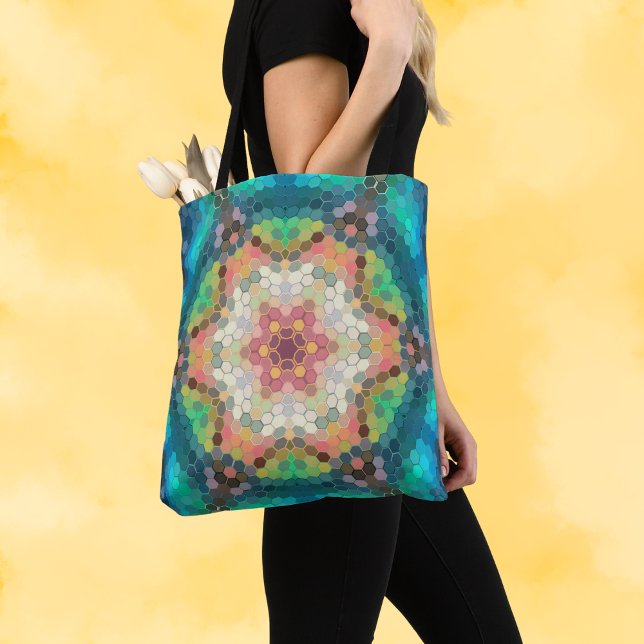 Hex Mandala Blue Green und Pink Tasche (Von Creator hochgeladen)