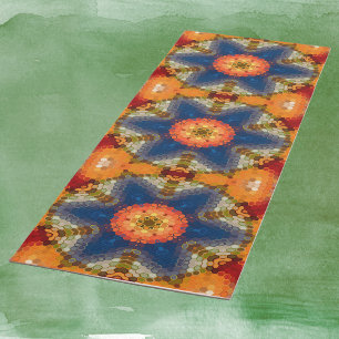Hex Mandala Blue Orange und Red Yogamatte
