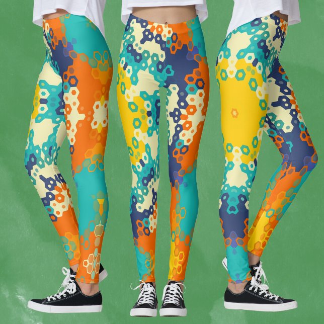 Hex Mandala Blue Orange und Yellow Leggings (Von Creator hochgeladen)