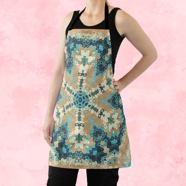 Hex Mandala Blue und Orange Schürze (Blue and Orange Hexagon Mandala Apron by Wormhole Orbital)