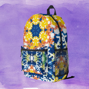 Hex Mandala Blue Yellow Orange und Green Bedruckter Rucksack