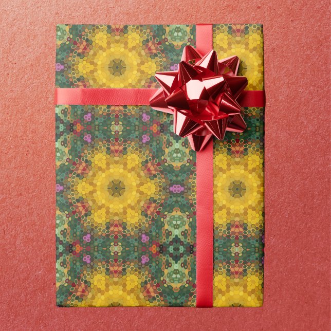Hex Mandala Gelb Grün und Orange Geschenkpapier (Von Creator hochgeladen)