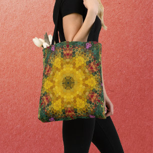 Hex Mandala Gelb Grün und Orange Tasche