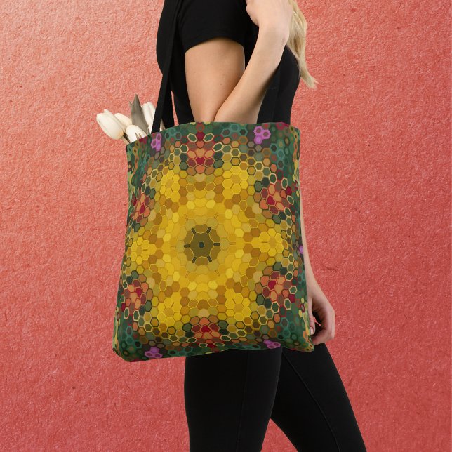 Hex Mandala Gelb Grün und Orange Tasche (Von Creator hochgeladen)
