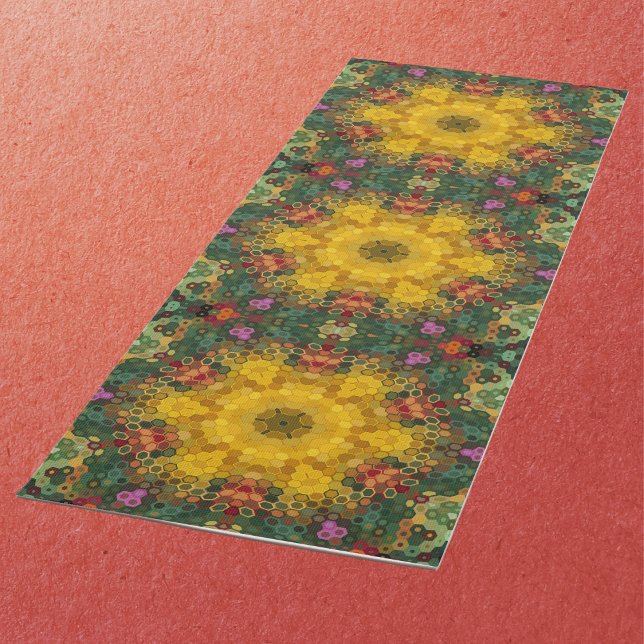 Hex Mandala Gelb Grün und Orange Yogamatte (Von Creator hochgeladen)